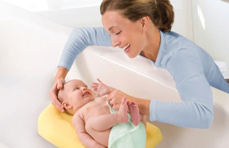 bathing a baby