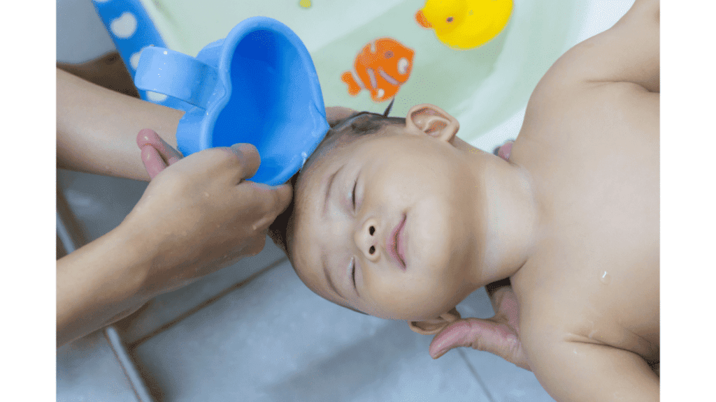 Tilt-head-back-to-prevent-soap-in-babys-eyes