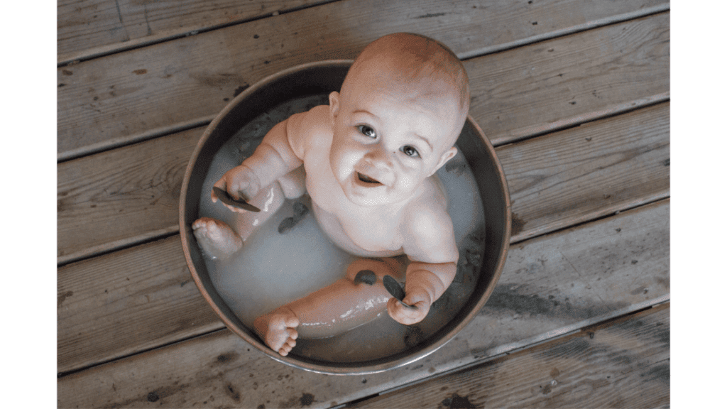 baby in cornstarch bath