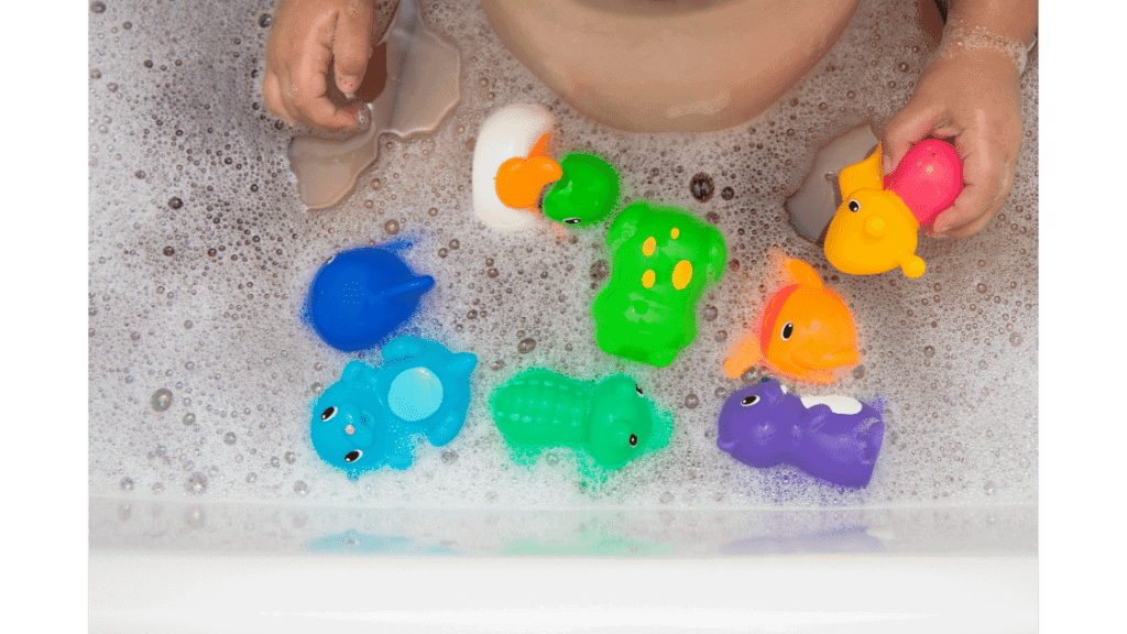 bath toys in bath water