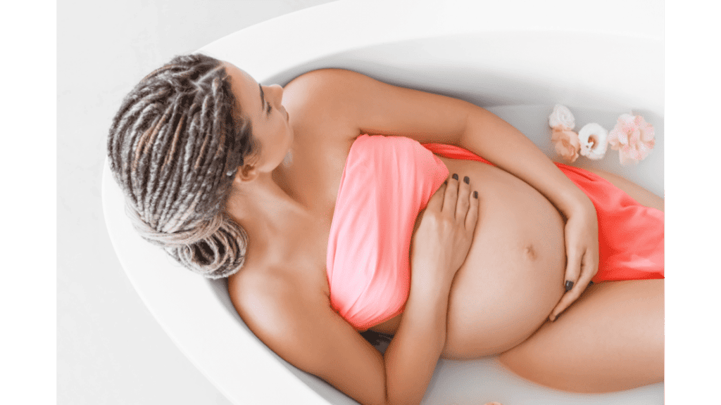 pregnant woman taking a bath